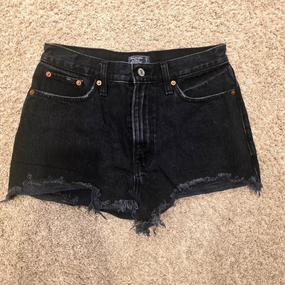 Abercrombie & Fitch black denim high-rise cut-off shorts  sz 27